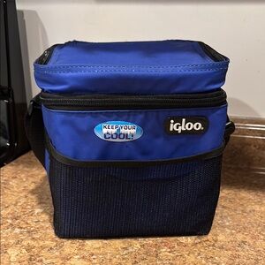 Blue and Black Insulated Cooler Bag